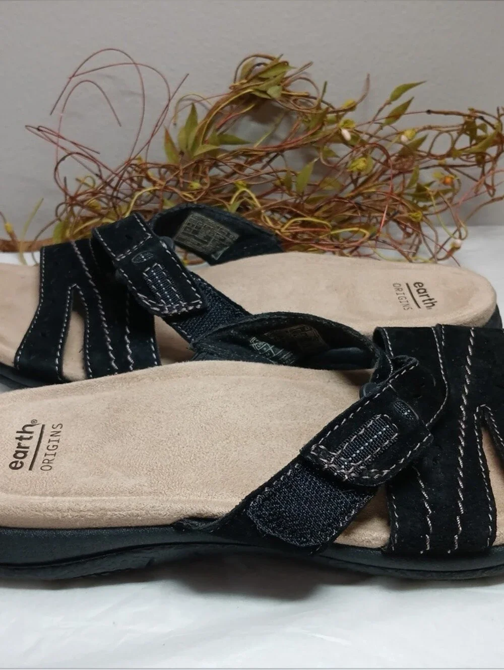 Earth Origins Black Suede Slide Sandals
